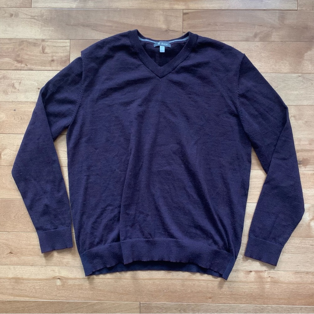 Ibex Pullover Merino Wool Blend V Neck Indigo Sweater Size Large